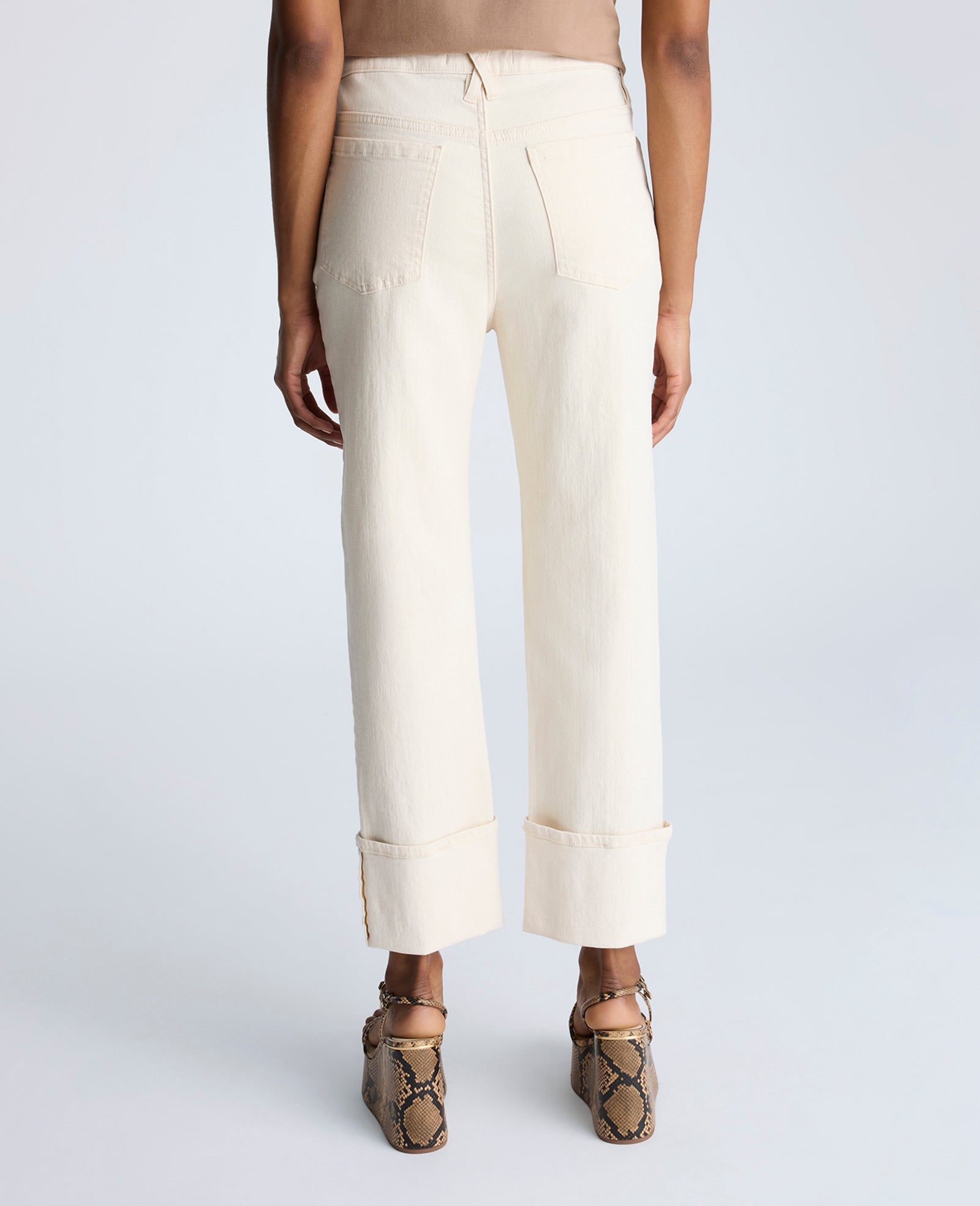 High Rise Straight Leg Wide Cuff Denim Jeans Ecru Wash
