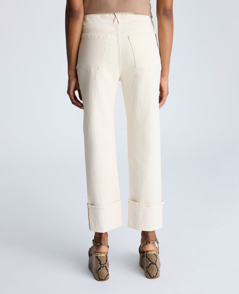 High Rise Straight Leg Wide Cuff Denim Jeans Ecru Wash