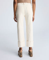 High Rise Straight Leg Wide Cuff Denim Jeans Ecru Wash