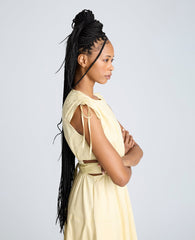 Rouched Waist Midi Dress with Tie Shoulders Papyrus