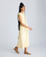 Rouched Waist Midi Dress with Tie Shoulders Papyrus