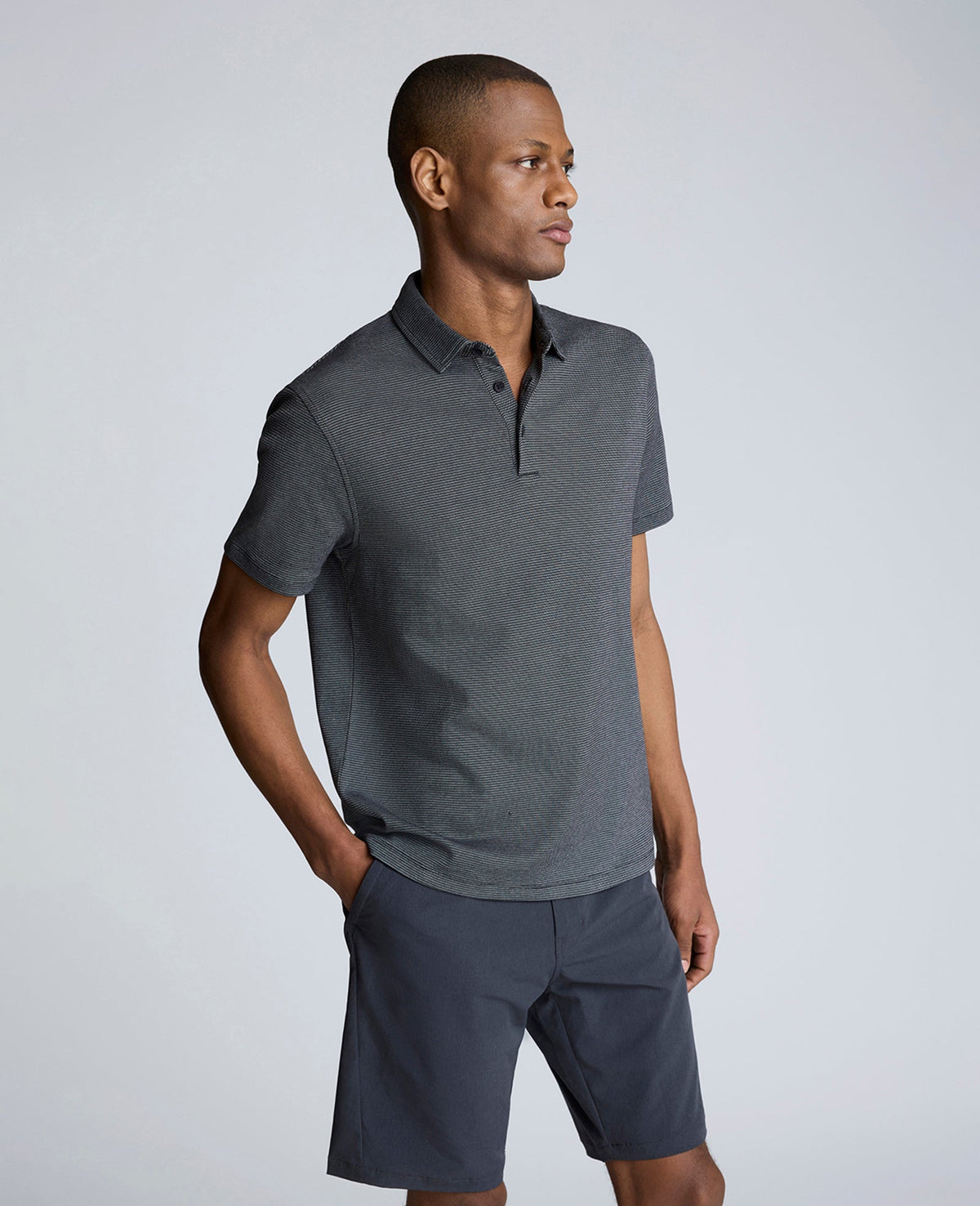 Knit Two-Toned Button Polo Black