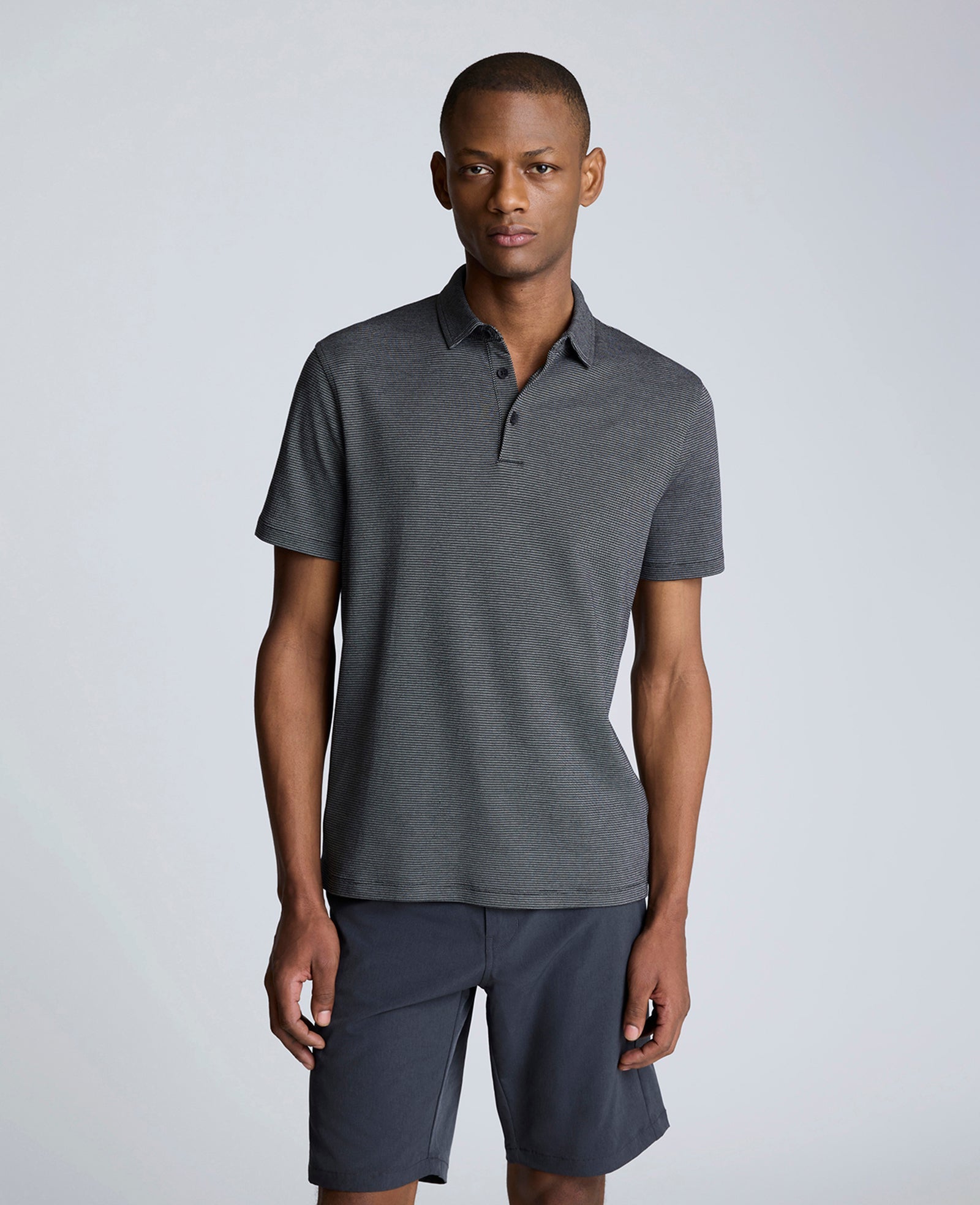 Knit Two-Toned Button Polo Black