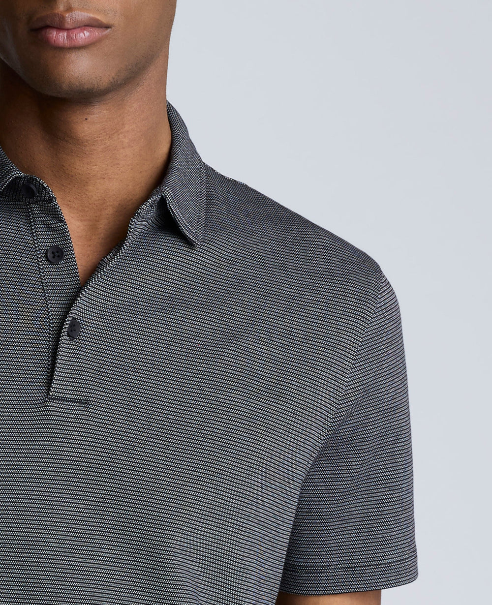 Knit Two-Toned Button Polo Black