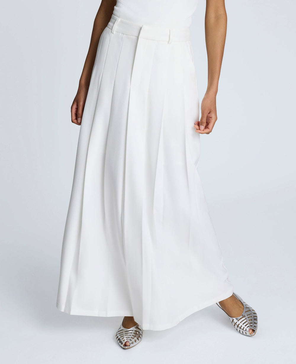 Fly Front Pleated Maxi Skirt Pure White