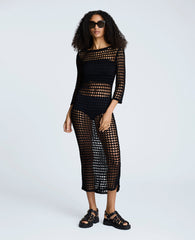 V-Back Crochet Midi Dress Black