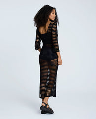 V-Back Crochet Midi Dress Black