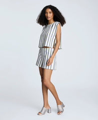 Striped Linen Side Zip Short Cactus Green Multi