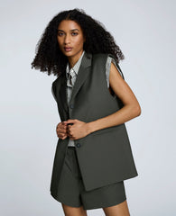 Luxe Twill Three Button Notch Collar Vest Dk Camo Green