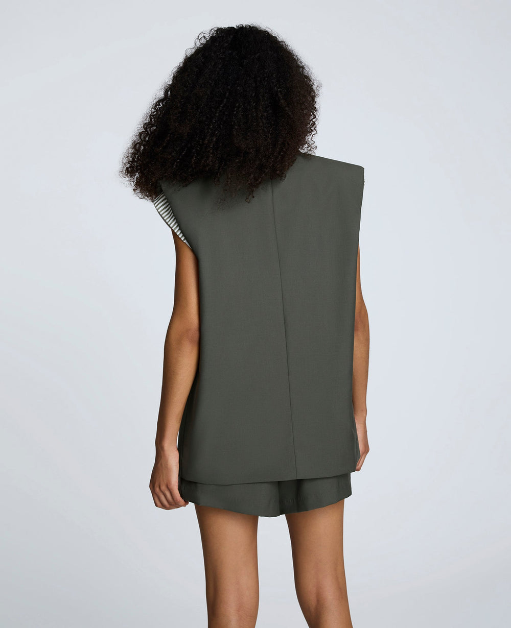 Luxe Twill Three Button Notch Collar Vest Dk Camo Green