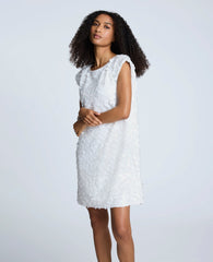 Circle Sequin Sleeveless Wedge Shift Dress Pure White