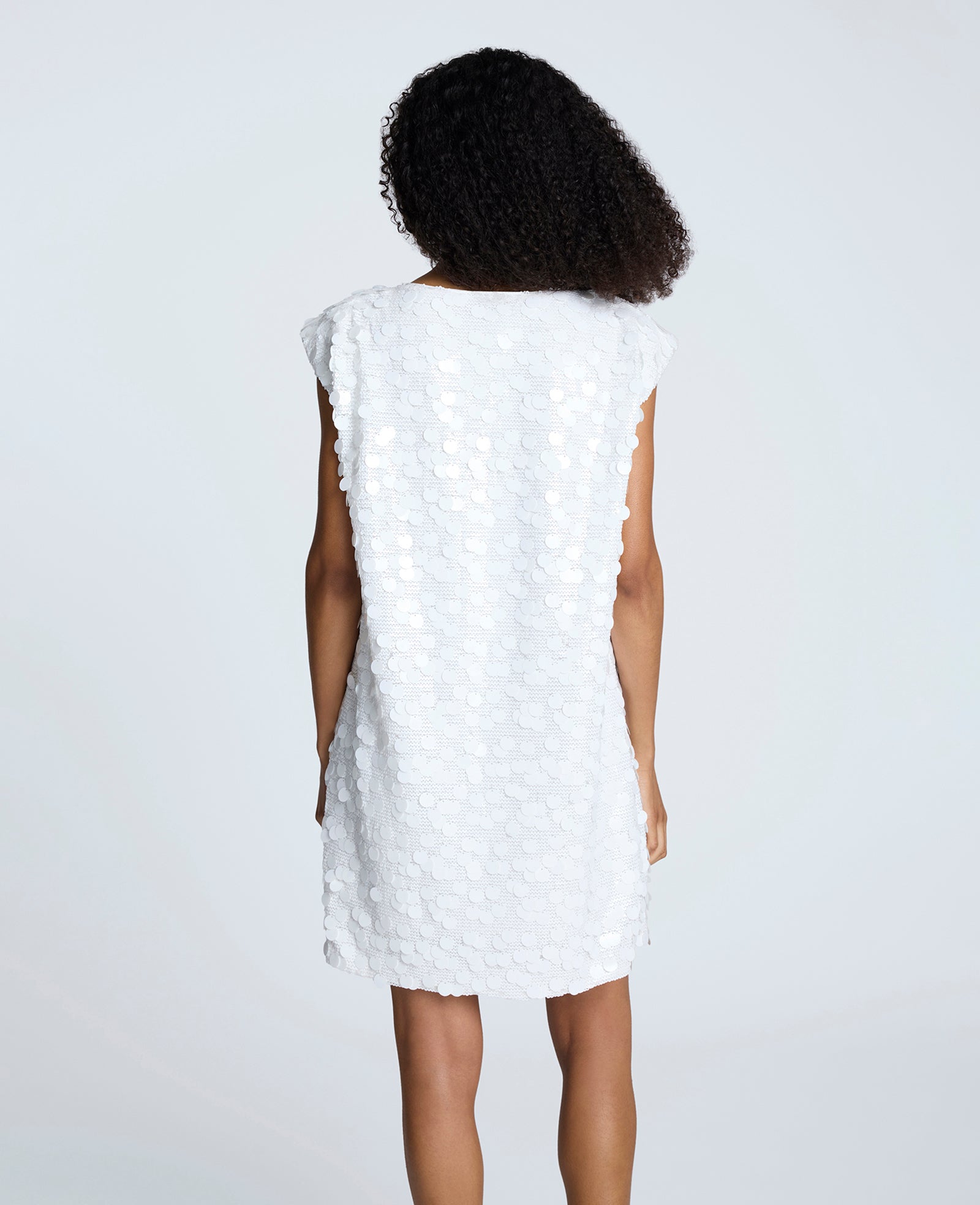 Circle Sequin Sleeveless Wedge Shift Dress Pure White