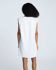 Circle Sequin Sleeveless Wedge Shift Dress Pure White