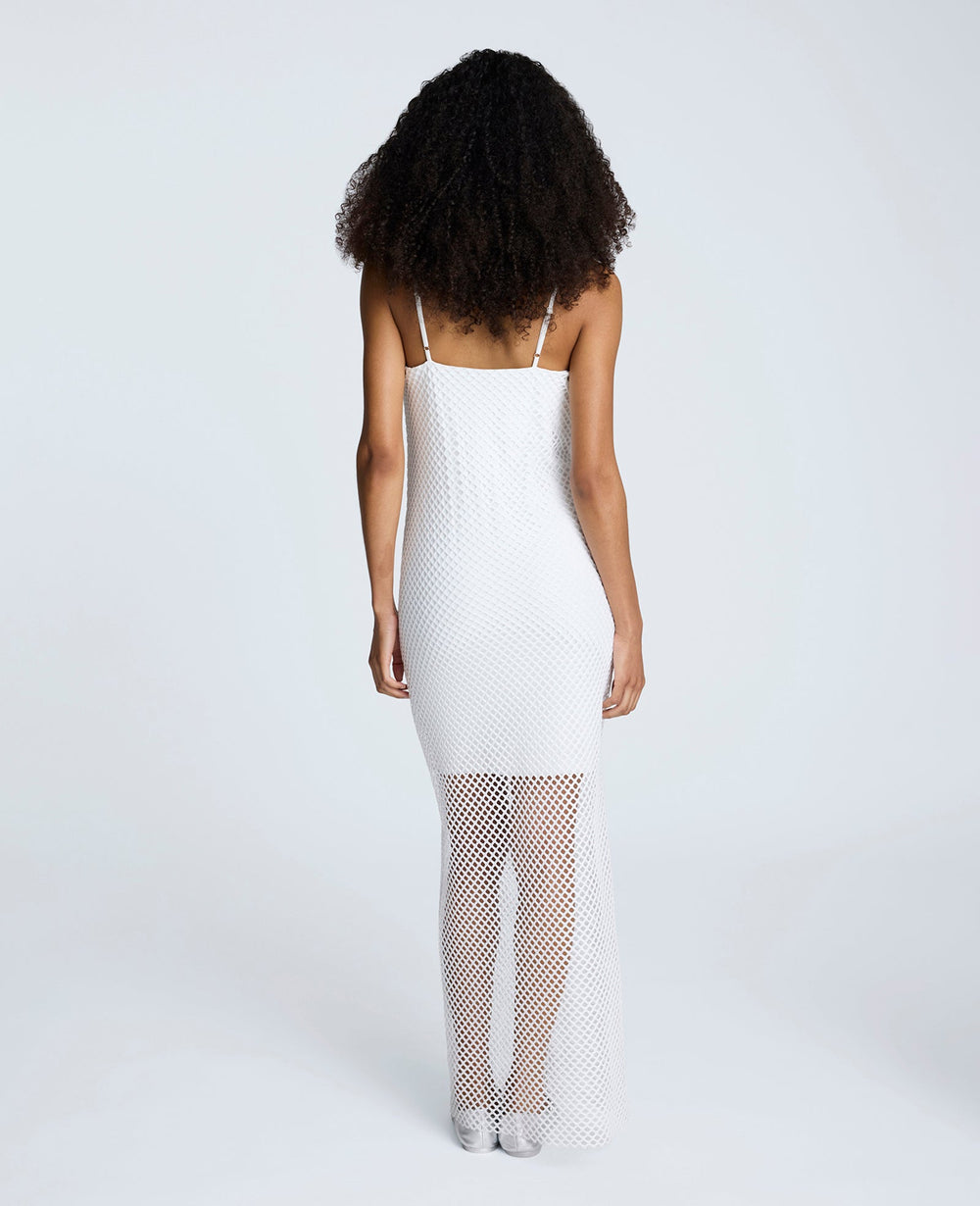 Fishnet Mesh Slip Maxi Dress Pure White