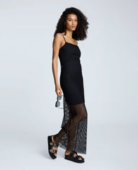 Fishnet Mesh Slip Maxi Dress Black