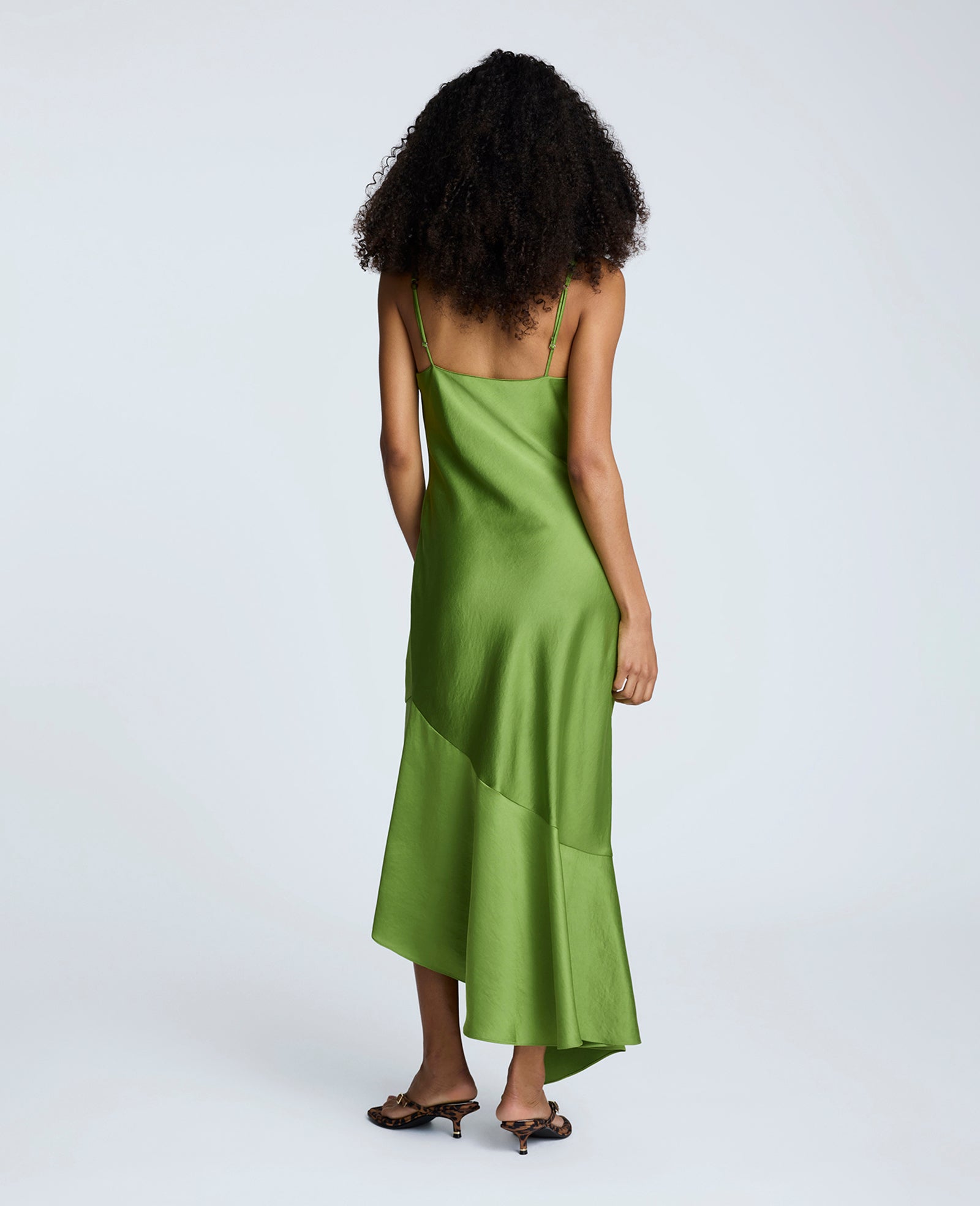 Satin Asymmetric Hem Cowl Front Dress Cactus Green