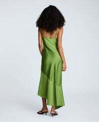 Satin Asymmetric Hem Cowl Front Dress Cactus Green