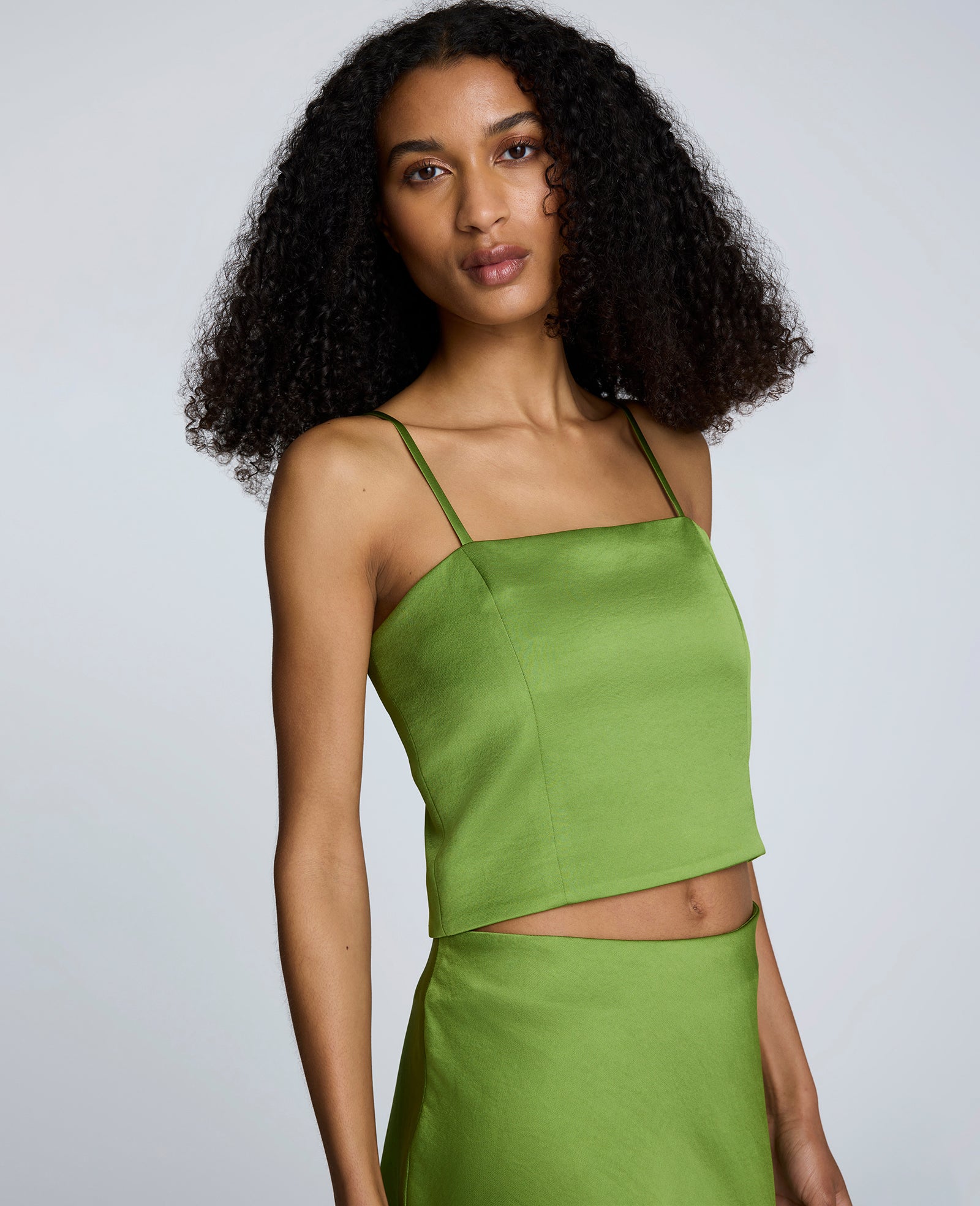 Satin Cropped Bustier Top Cactus Green