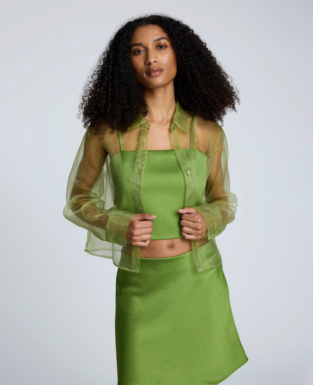 Satin Cropped Bustier Top Cactus Green