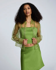 Satin Cropped Bustier Top Cactus Green