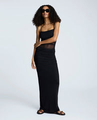 Rouched Mesh Maxi Dress Black