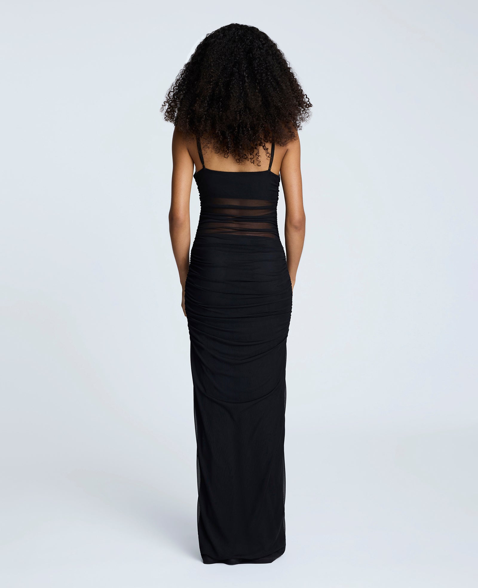 Rouched Mesh Maxi Dress Black