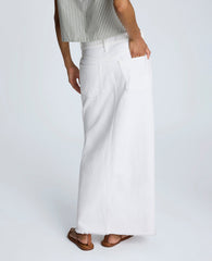 Denim Fly Front 4-Pocket Maxi Skirt With Fray Hem Pure White
