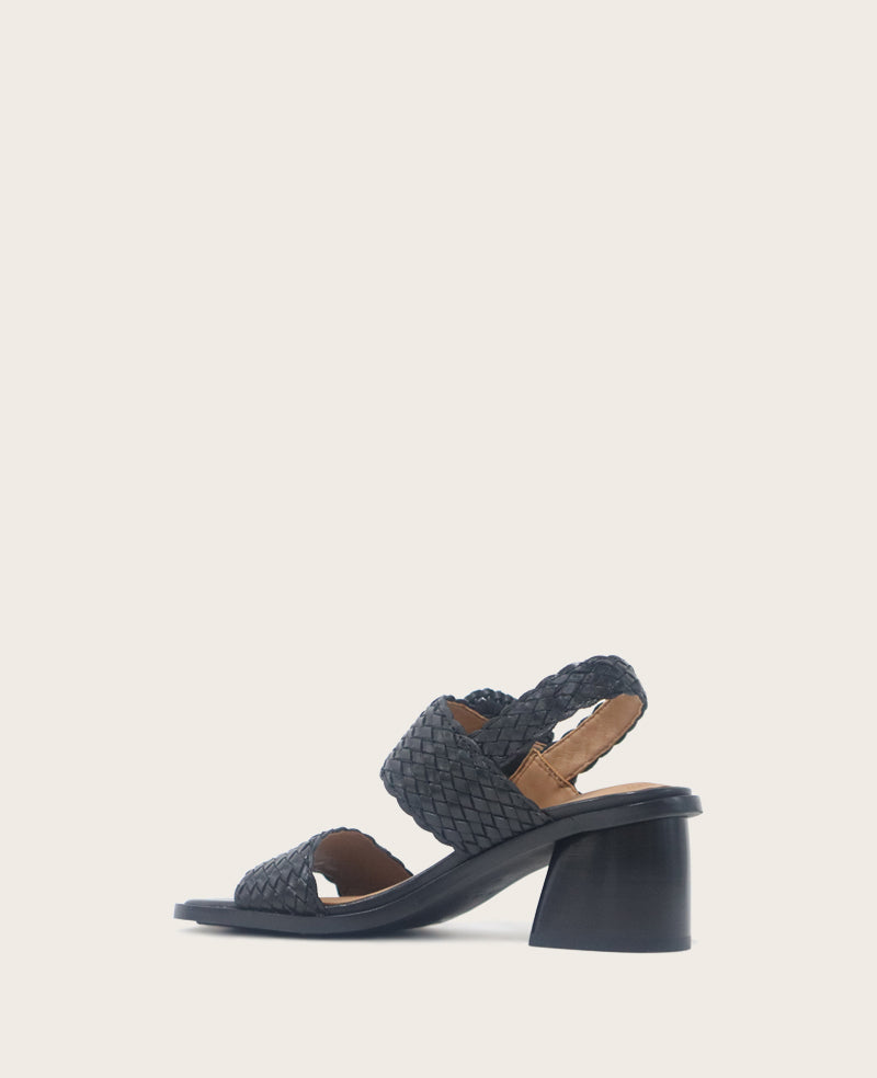 GENTLE SOULS - Madylyn Woven Leather Heel Sandal Black Leather