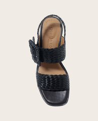 GENTLE SOULS - Madylyn Woven Leather Heel Sandal Black Leather