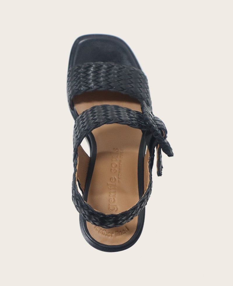 GENTLE SOULS - Madylyn Woven Leather Heel Sandal Black Leather