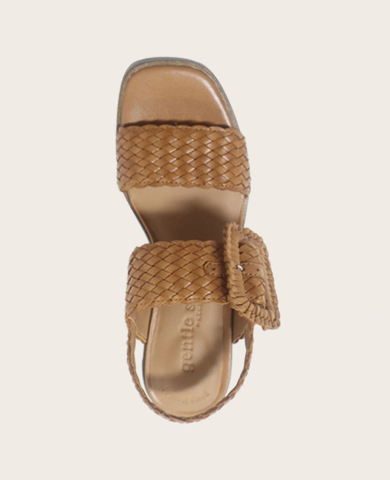 GENTLE SOULS - Madylyn Woven Leather Heel Sandal Tan Leather