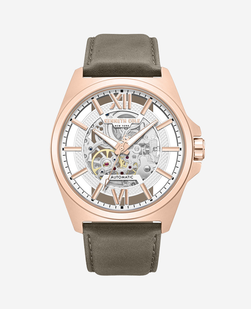 Skeleton Automatic Strap Watch Khaki