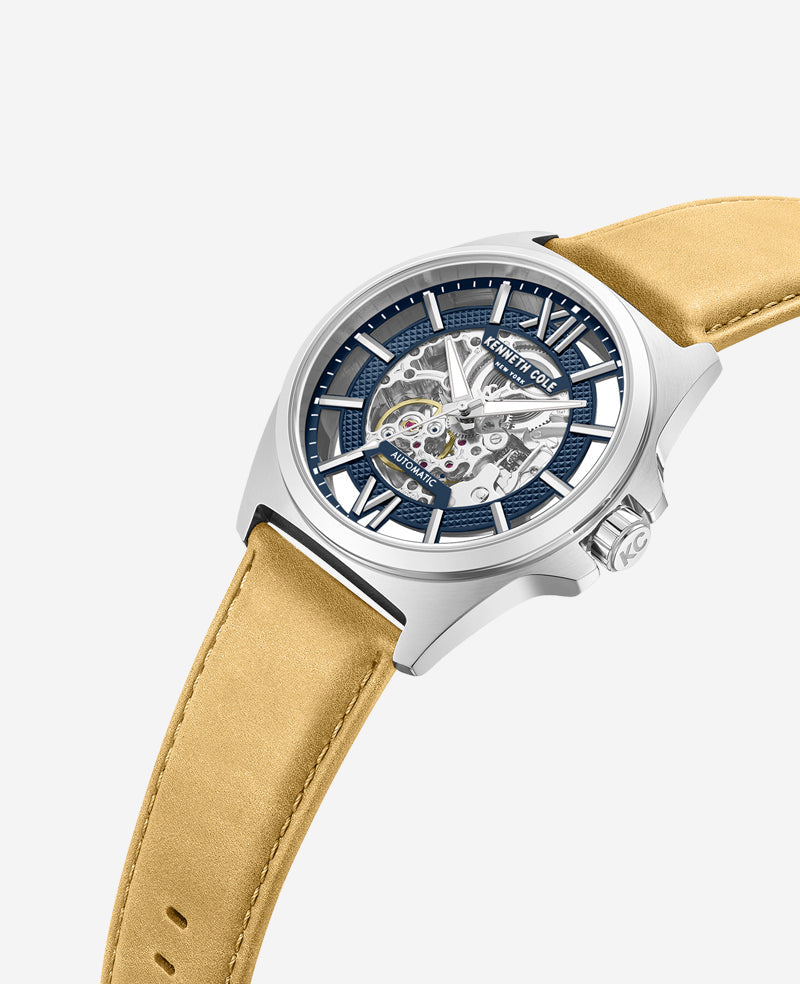 Skeleton Automatic Strap Watch Tan