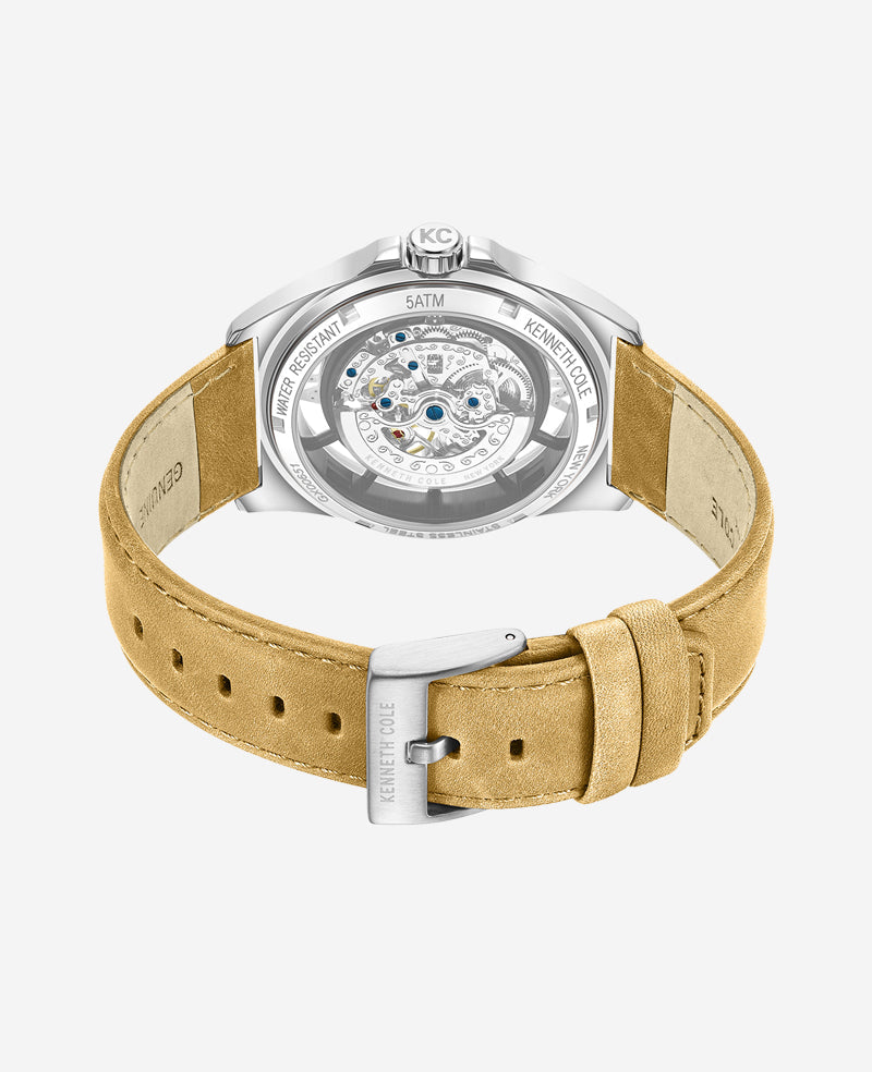 Skeleton Automatic Strap Watch Tan