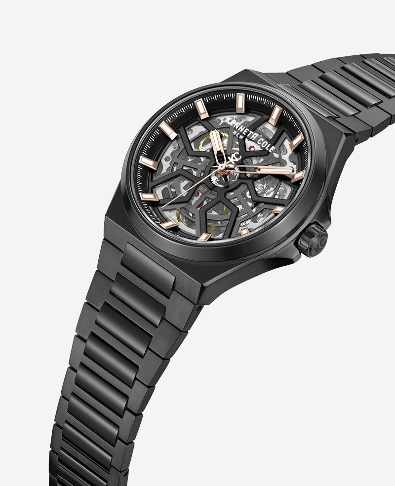 Skeleton Automatic Bracelet Watch Black