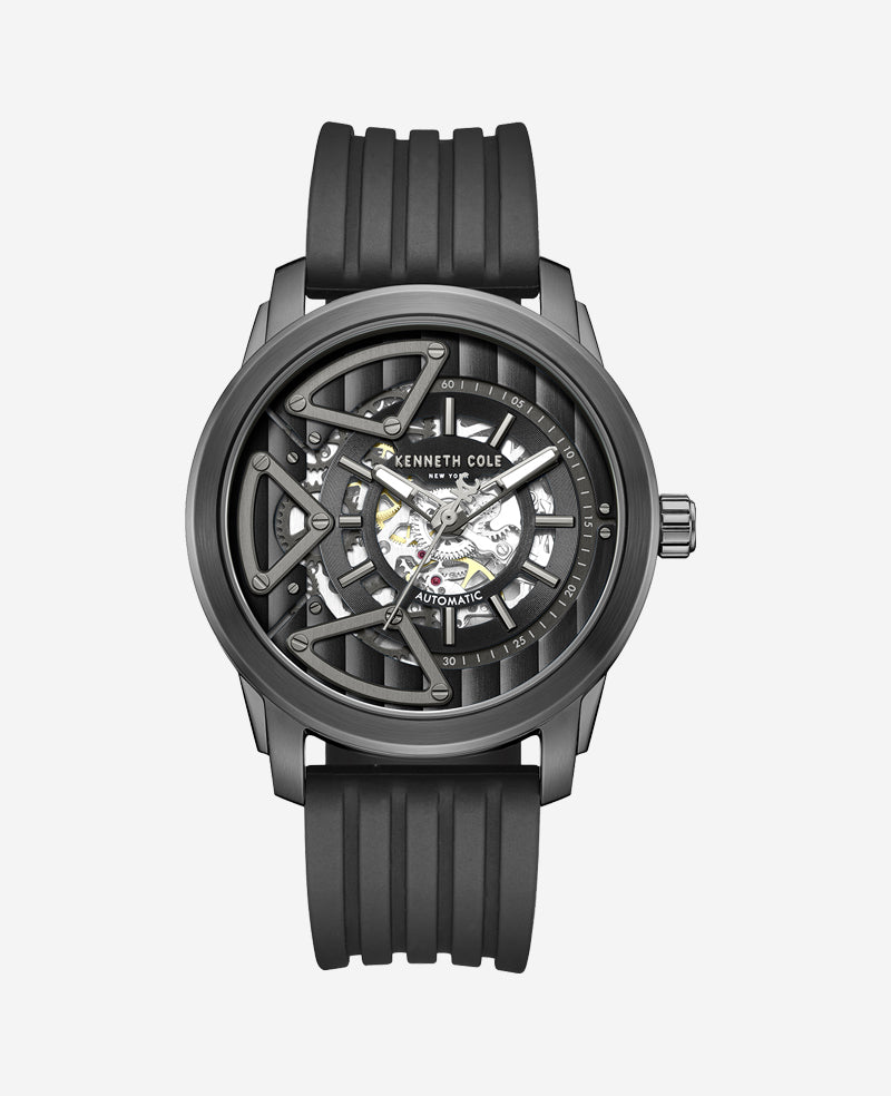 Skeleton Automatic Silicone Watch Black