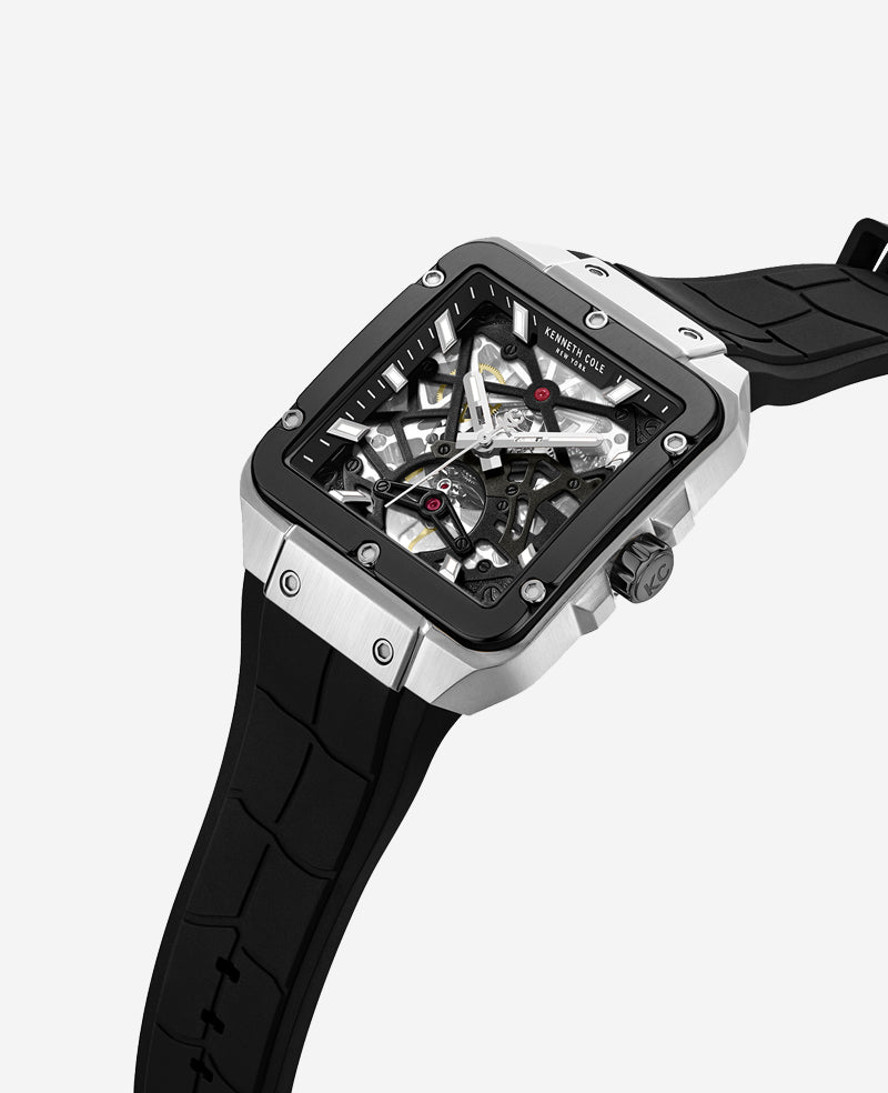 Skeleton Automatic Silicone Watch Black