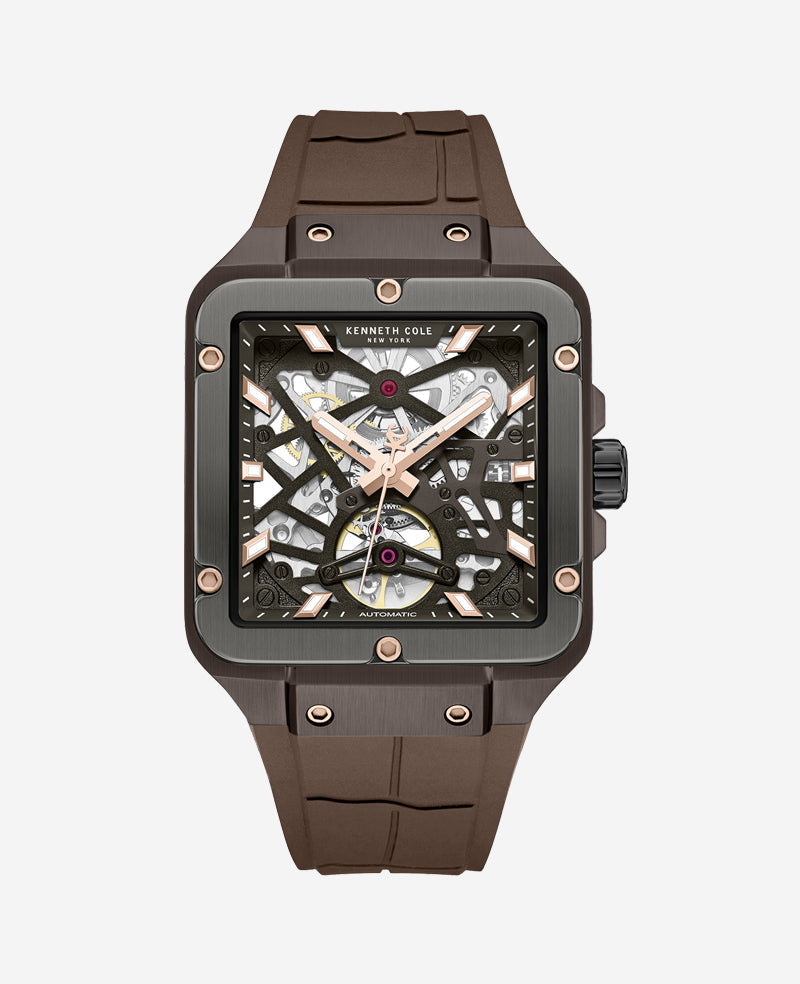 Skeleton Automatic Silicone Watch Brown