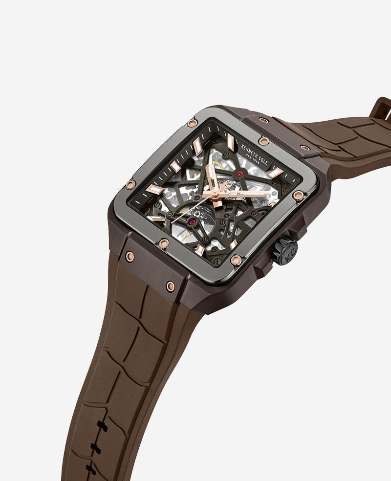 Skeleton Automatic Silicone Watch Brown