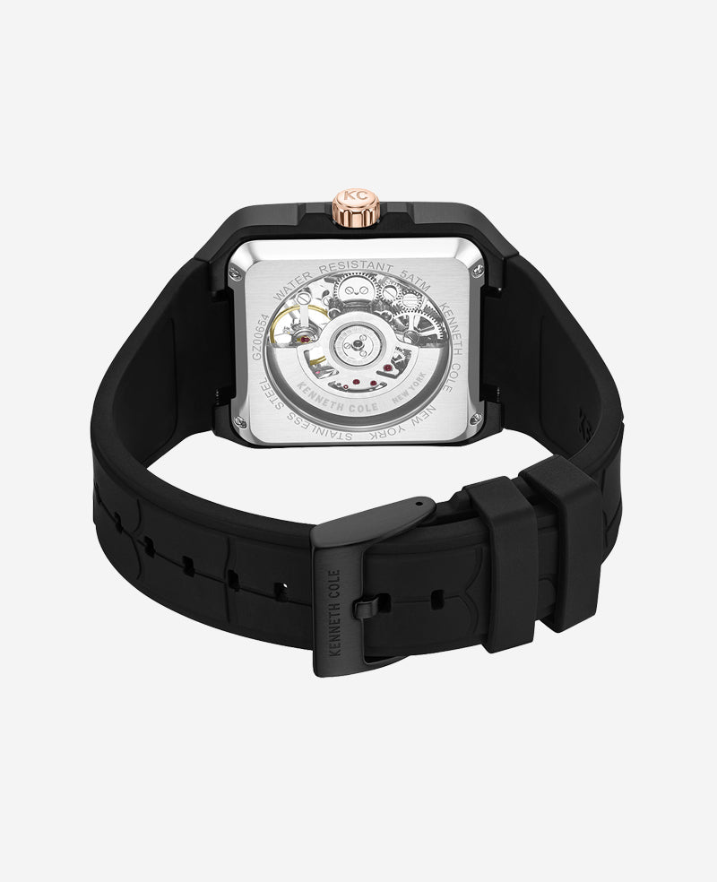 Skeleton Automatic Silicone Watch Black