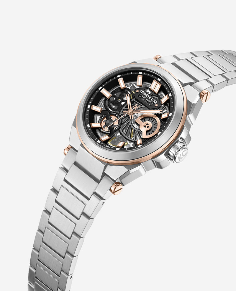 Skeleton Automatic Bracelet Watch Silver