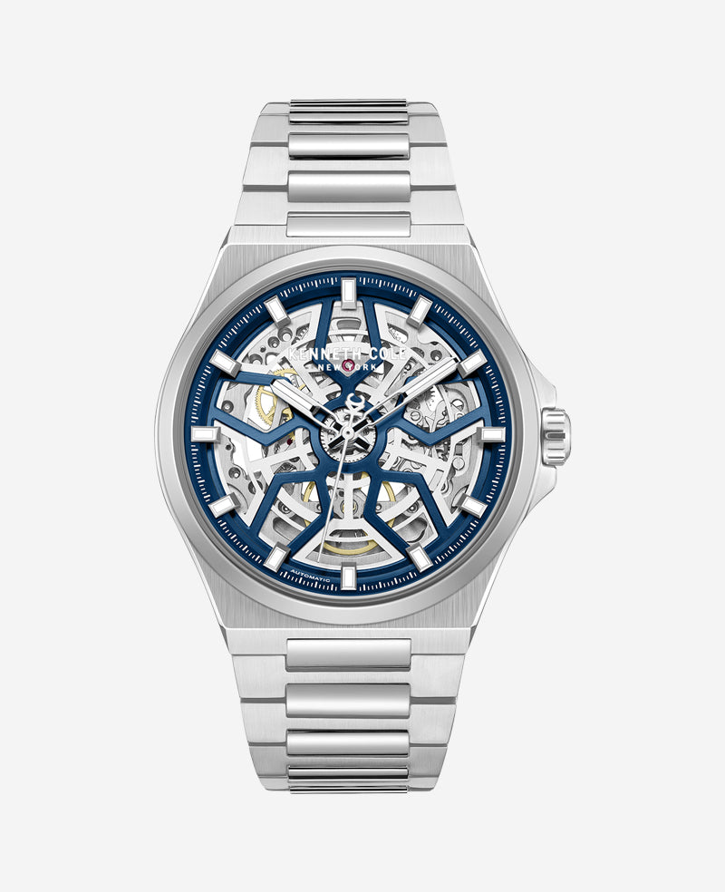 Skeleton Automatic Bracelet Watch Silver