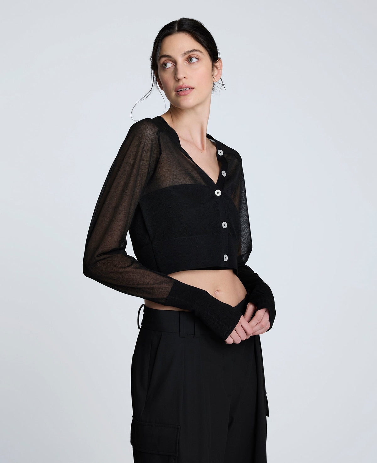 Cropped Cardigan with Saddle Shoulders Black