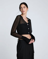 Cropped Cardigan with Saddle Shoulders Black