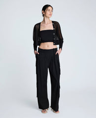 Cropped Cardigan with Saddle Shoulders Black