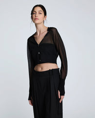 Cropped Cardigan with Saddle Shoulders Black