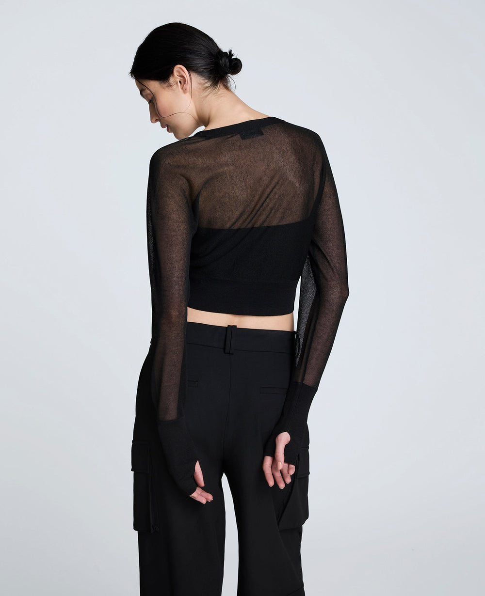 Cropped Cardigan with Saddle Shoulders Black