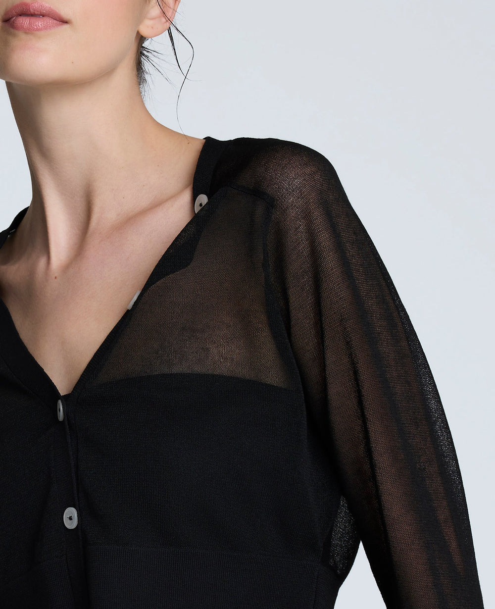 Cropped Cardigan with Saddle Shoulders Black