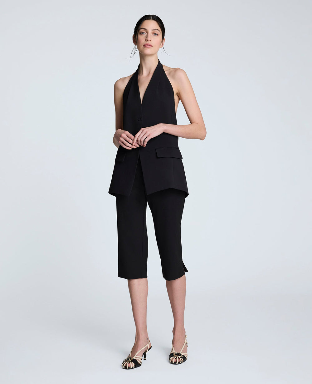 Luxe Twill Three Button Halter Vest Black