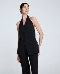 Luxe Twill Three Button Halter Vest Black
